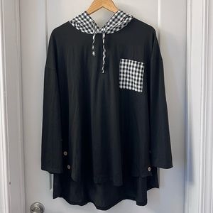 Black/Gingham Hoodie Shirt
